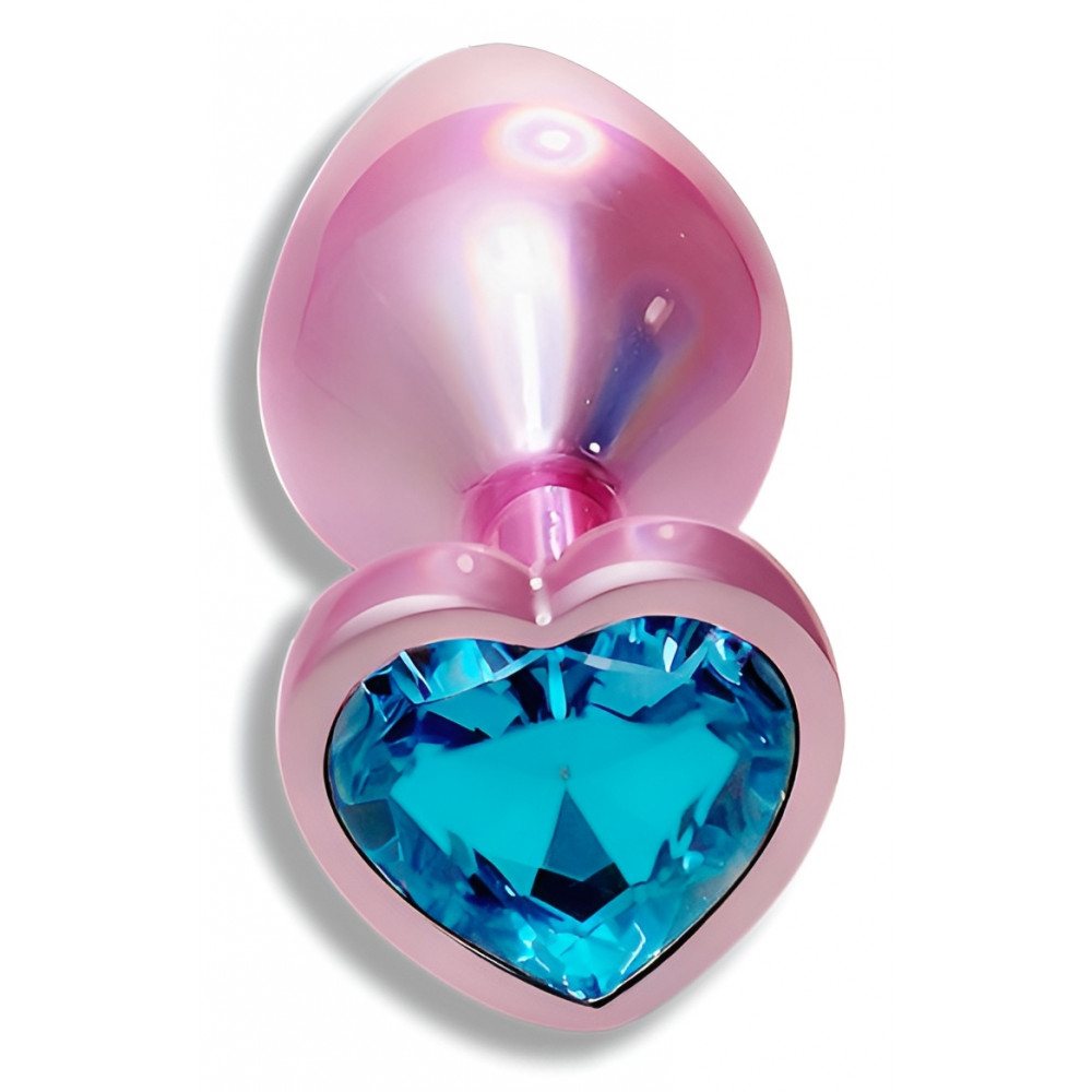 Анальные игрушки без вибрации - Анальная пробка с кристаллом EGZO - Pink Perl Heart Plug Aqua, size S 5