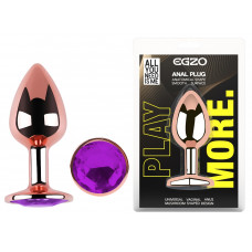 Анальная пробка с кристаллом EGZO - Rose Gold Round Plug Purple size M