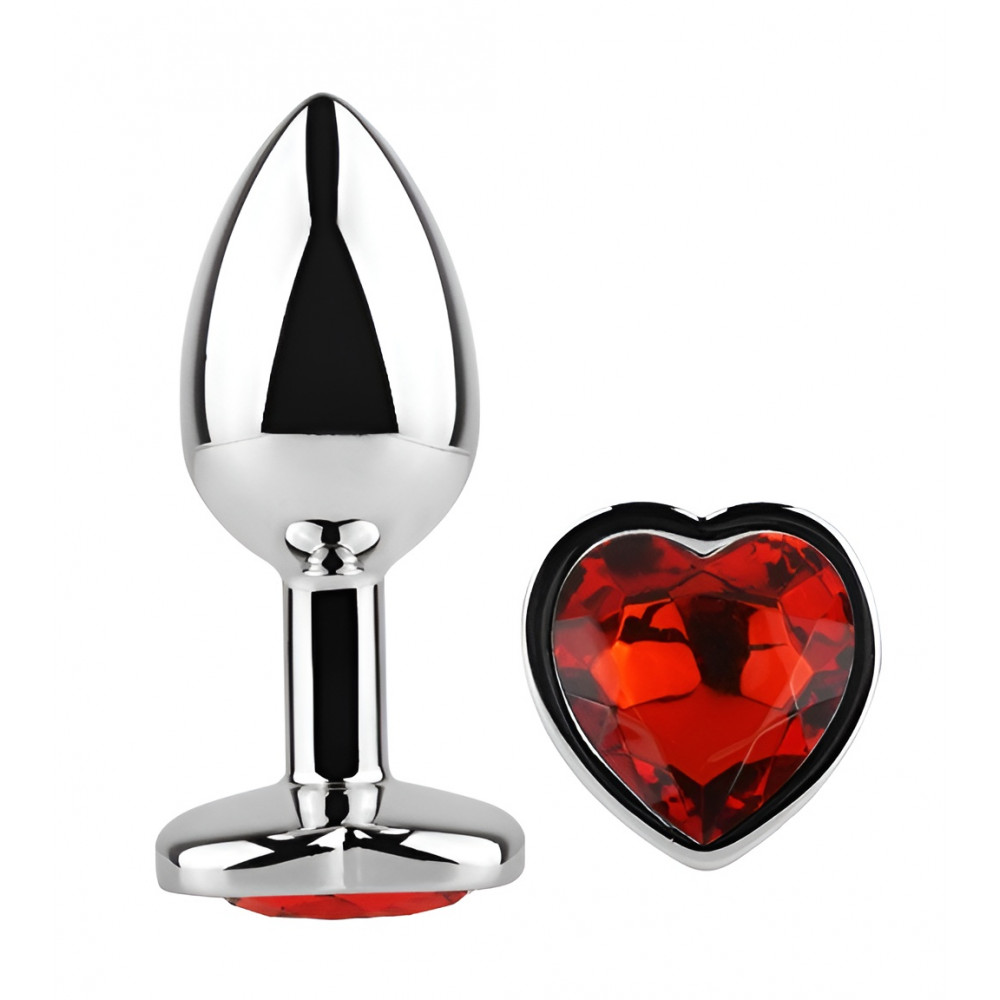 Анальные игрушки без вибрации - Анальная пробка с кристаллом EGZO - Silver Heart Plug Red size S 4