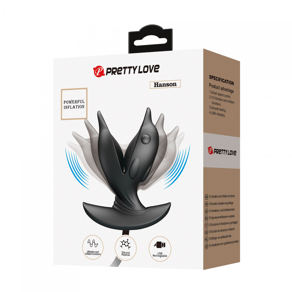 Анальные игрушки с вибрацией - Анальная пробка с накачкой Pretty Love Hanson «Дельфин», черная, 10.6 х 4.1 см 7