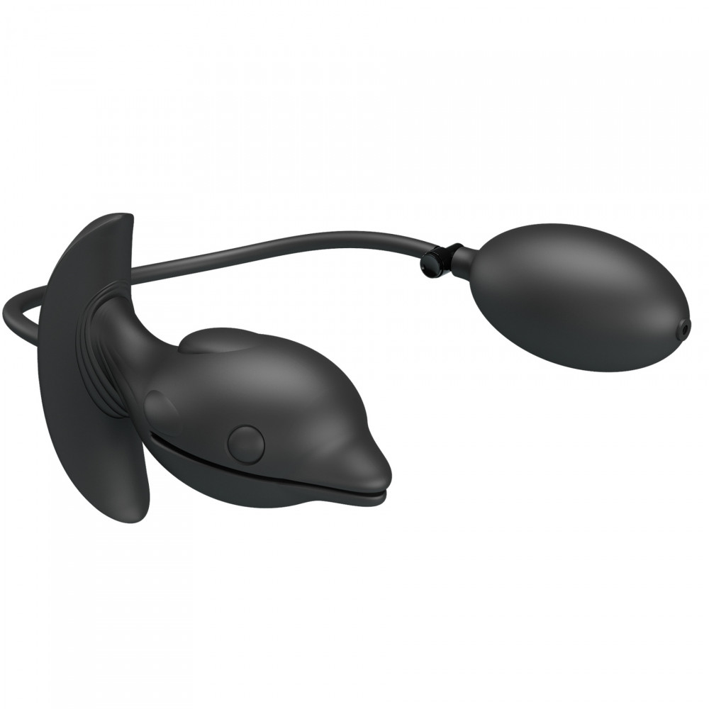 Анальные игрушки с вибрацией - Анальная пробка с накачкой Pretty Love Hanson «Дельфин», черная, 10.6 х 4.1 см 2