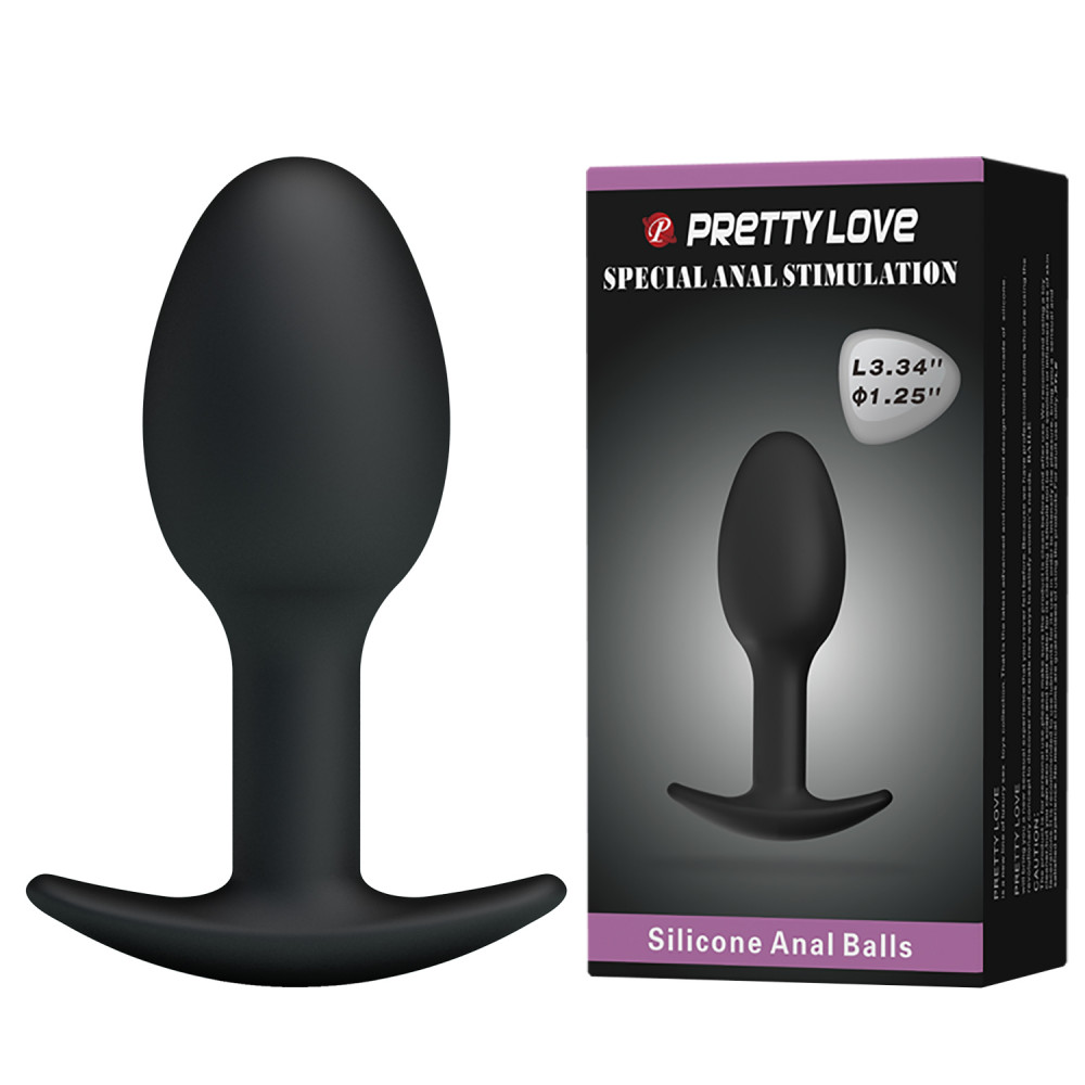 Анальні іграшки без вібрації - Анальна пробка силіконова PRETTY LOVE Heavy Balls, чорна, 8.4 х 3.2 см