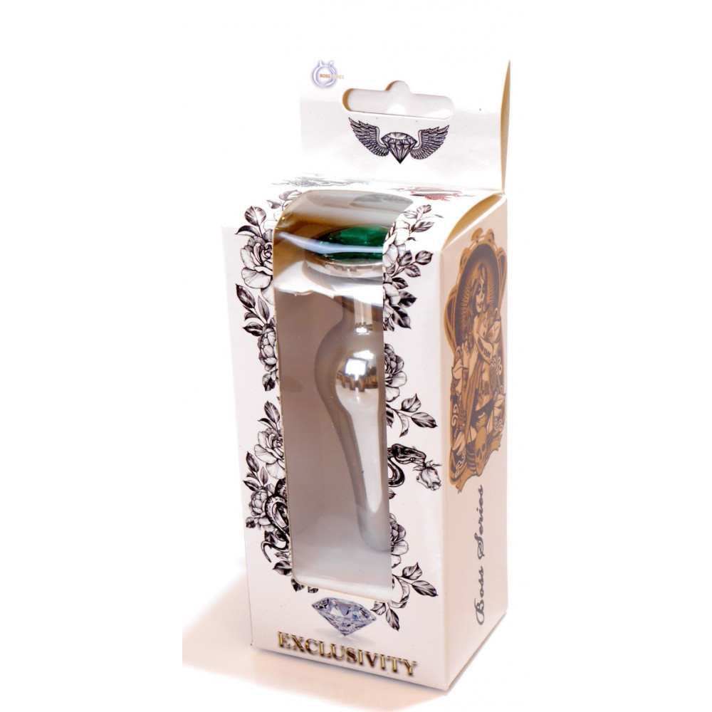 Анальные игрушки без вибрации - Анальная пробка Boss Series - Jewellery Silver BUTT PLUG Green, BS6400078 7