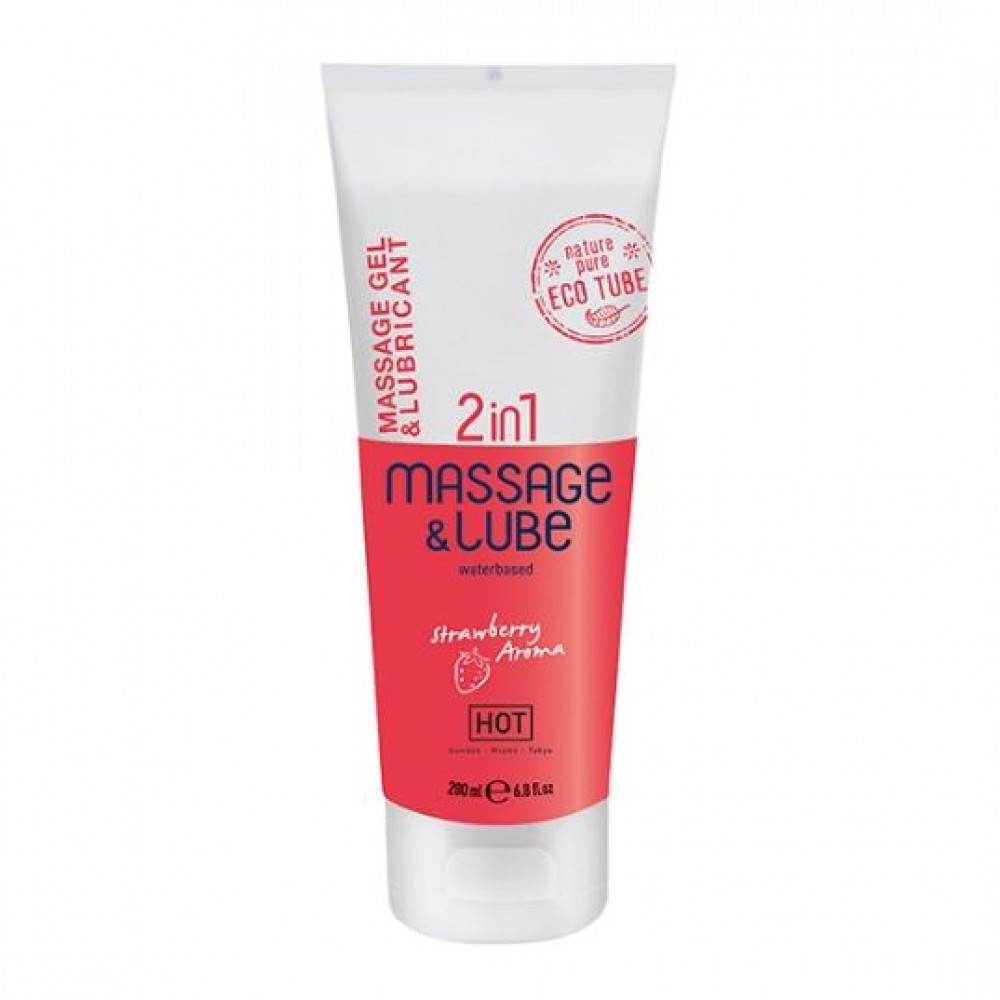 Массажные гели - Массажный гель и лубрикант HOT Massage- & Glide Gel 2in1 Strawberry 200 мл