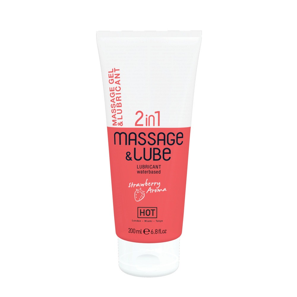 Разное - Массажный гель и лубрикант HOT Massage & Glide Gel 2in1 с ароматом клубники, 200 мл