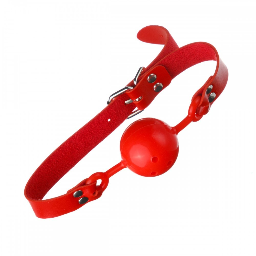 БДСМ игрушки - Кляп Шарик красный латекс, ремень красный