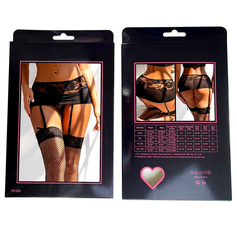 Різне - Комплект напівпрозорий пояс для панчіх StarNight з квітковим візерунком, чорний, XL/2XL 3