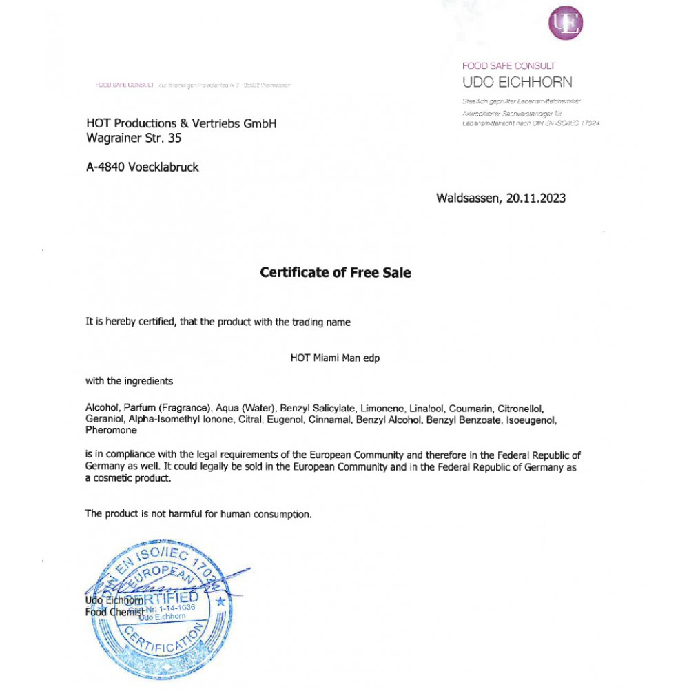 Разное - Мужские духи с феромонами HOT Pheromone Perfume MIAMI men 30 ml 2