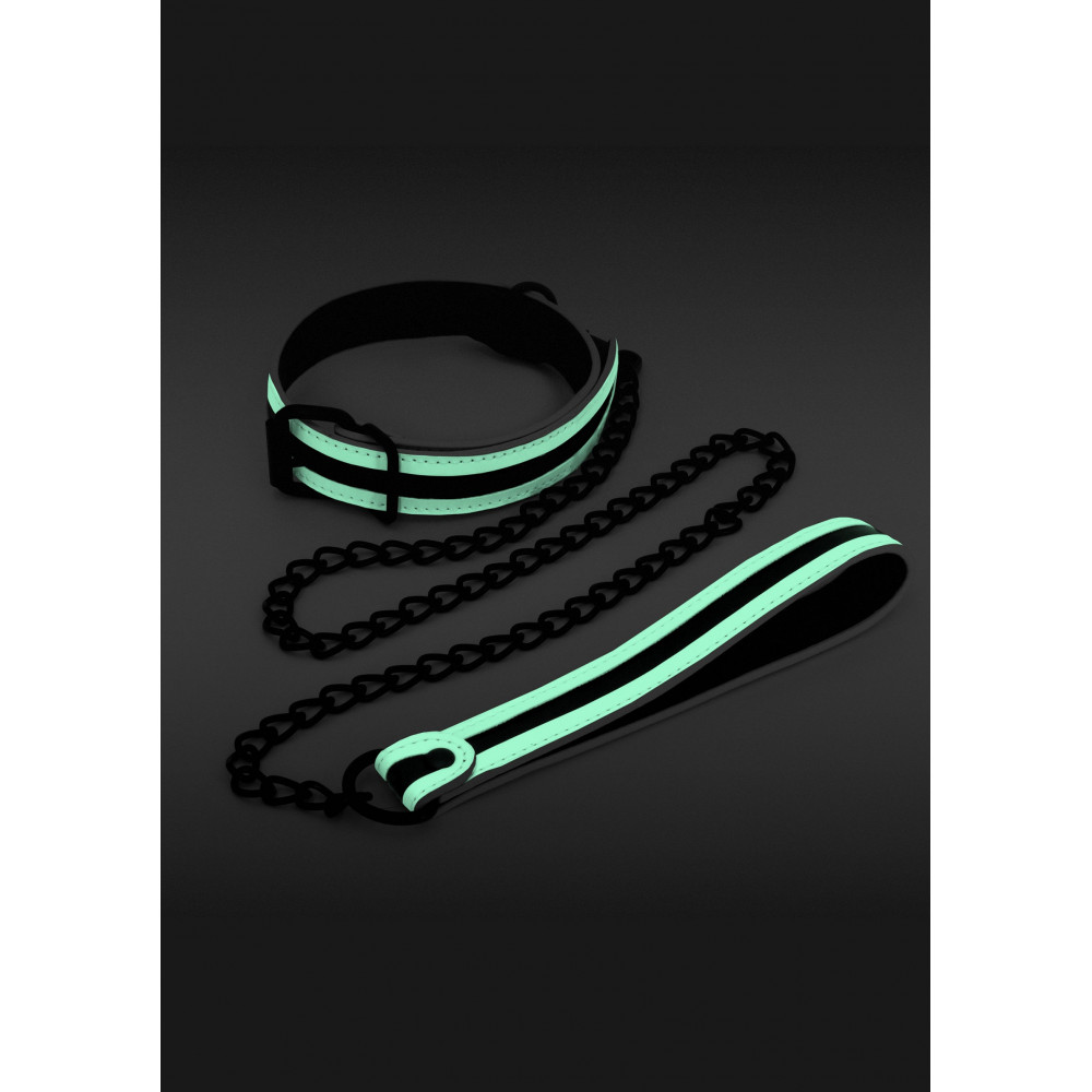 - Нашийник з повідцем NS Novelties GLO Bondage Collar And Leash Green світяться в темряві 1