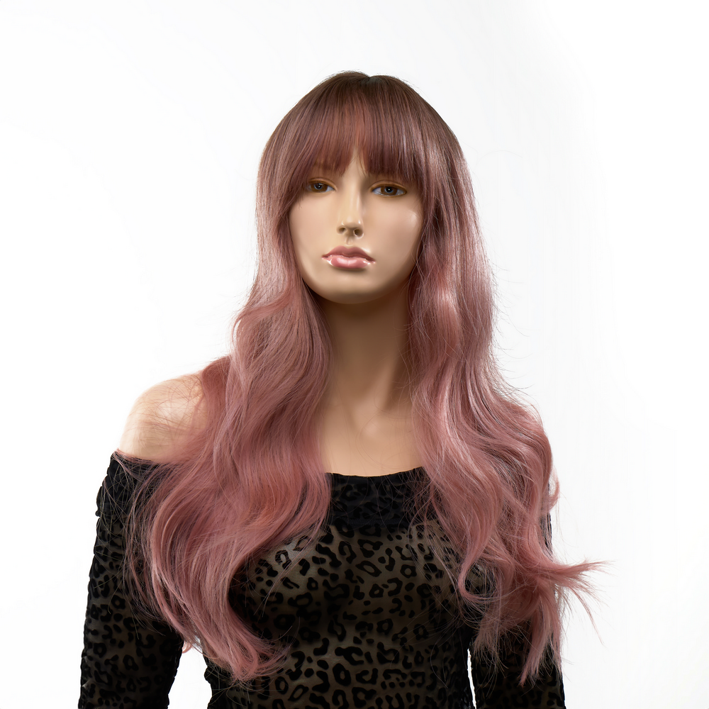  - Перука довга хвиляста з чубчиком Fetish Hair омбре рожевий, 65 см