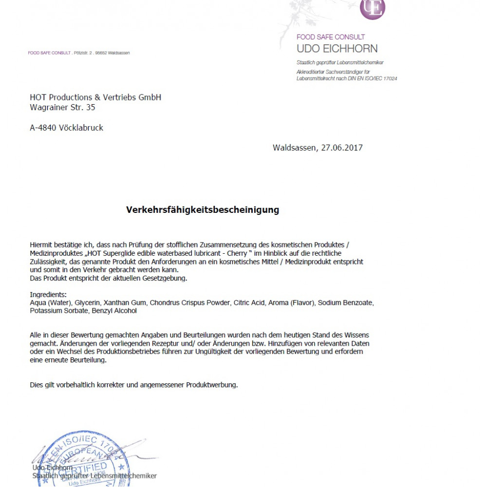 Оральные смазки - Съедобный лубрикант на водной основе HOT Superglide Спелая Вишня, 75 мл 1