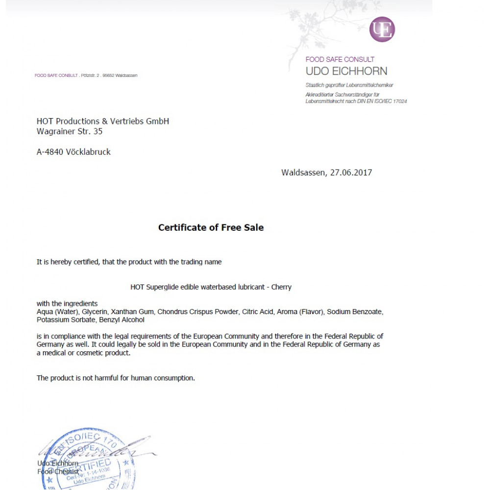 Оральные смазки - Съедобный лубрикант на водной основе HOT Superglide Спелая Вишня, 75 мл 2