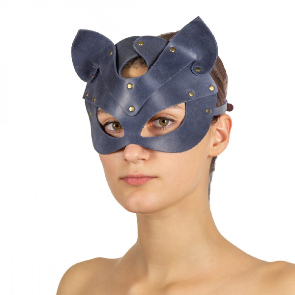 Маски - Премиум маска кошечки LOVECRAFT, натуральная кожа, голубая, подарочная упаковка 5