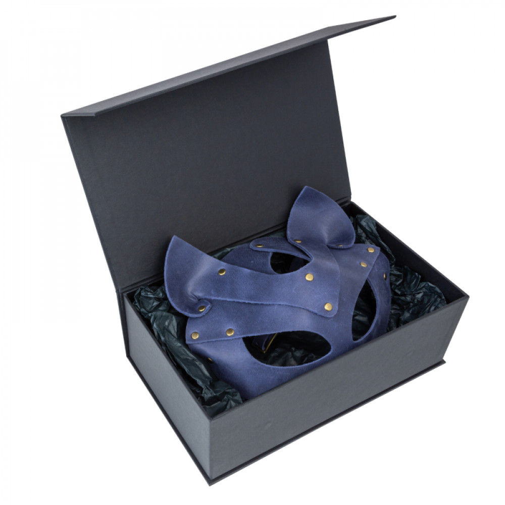 Маски - Премиум маска кошечки LOVECRAFT, натуральная кожа, голубая, подарочная упаковка 2