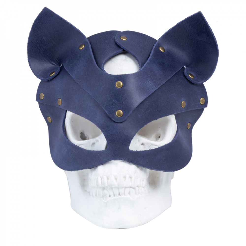 Маски - Премиум маска кошечки LOVECRAFT, натуральная кожа, голубая, подарочная упаковка 4