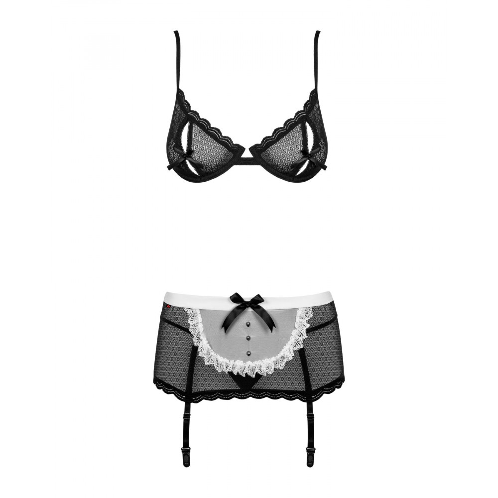 Эротические костюмы - Эротический костюм горничной Obsessive Maidme set 5pcs L/XL, бюстгальтер, пояс с фартуком, чулки, ст 3