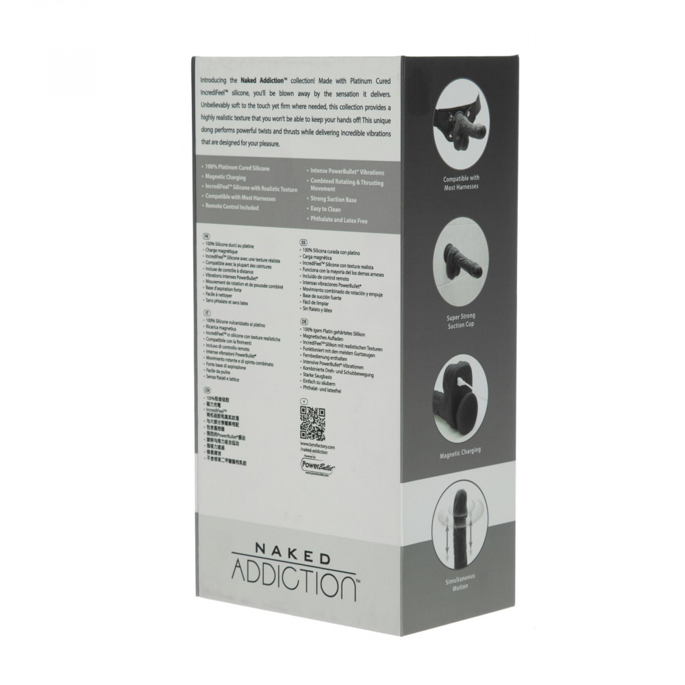 Фаллоимитаторы на присоске, двойные - Вибро-фаллоимитатор с ротацией и пульсацией Naked Addiction 8.6″ Noir, с пультом ДУ 1