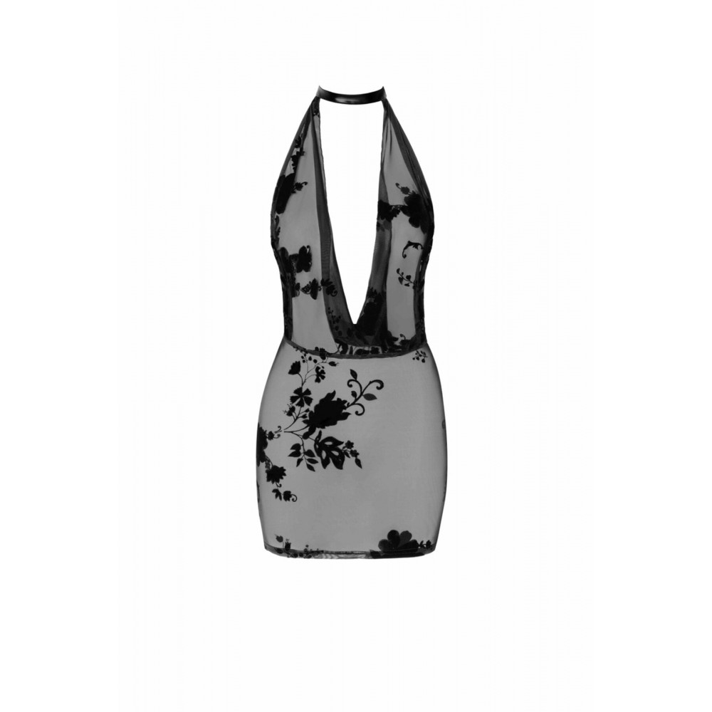 Сексуальные платья - Платье Noir Handmade F313 Mythos mini flocked mesh dress with jewelry rhinestone chain - 3XL 4