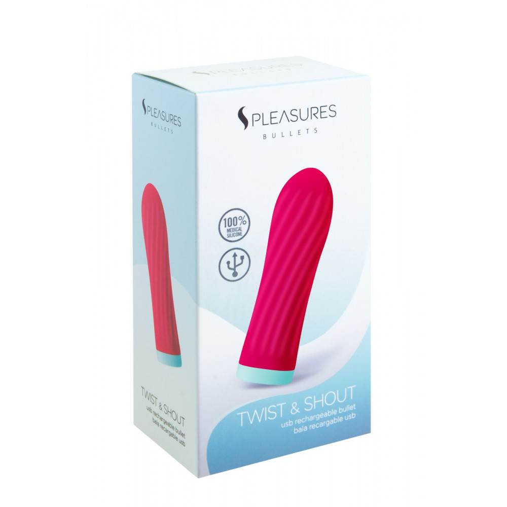 Вібропулі та міні-вібратори - Віброкуля S Pleasures Bullets Twist & Shout Cerise, яскраво-рожева, ребриста поверхня, 10 режимів 2