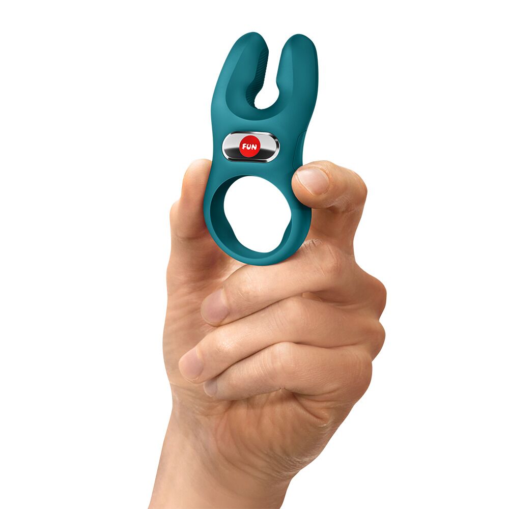 Ерекційні кільця з вібрацією - Ерекційне віброкільце з подвійною стимуляцією клітора Fun Factory NŌS PRO Bottle Green, 2 мотори 5