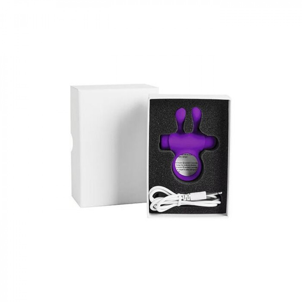 Эрекционные кольца с вибрацией - Эрекционное виброкольцо S Pleasures Premium Rabbit Ring фиолетовое, со съемной вибропулей и ушками 2