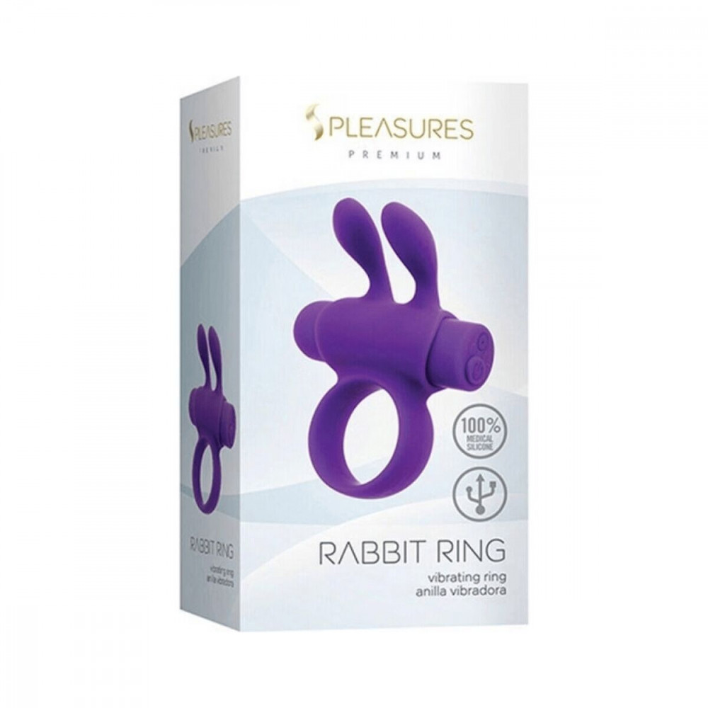 Эрекционные кольца с вибрацией - Эрекционное виброкольцо S Pleasures Premium Rabbit Ring фиолетовое, со съемной вибропулей и ушками 1