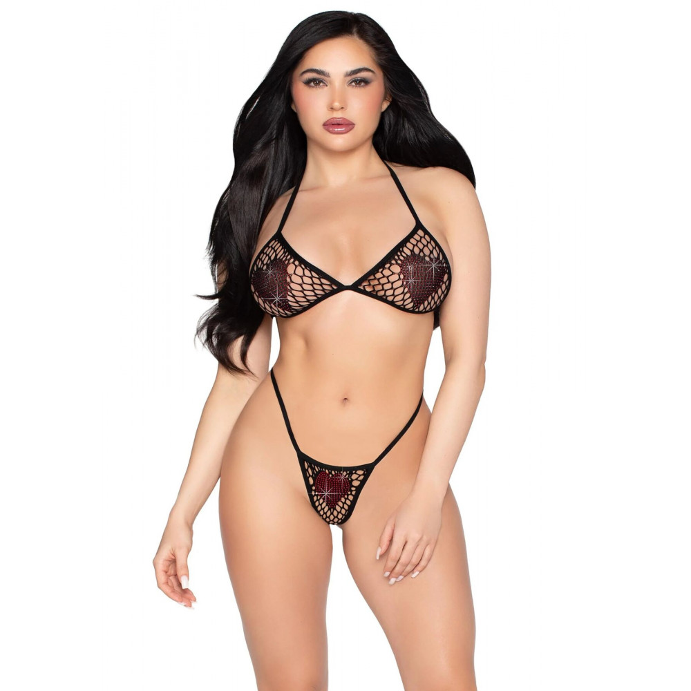 Еротичні комплекти - Комплект Leg Avenue Fishnet Bra Top and G-String Panty One Size Black