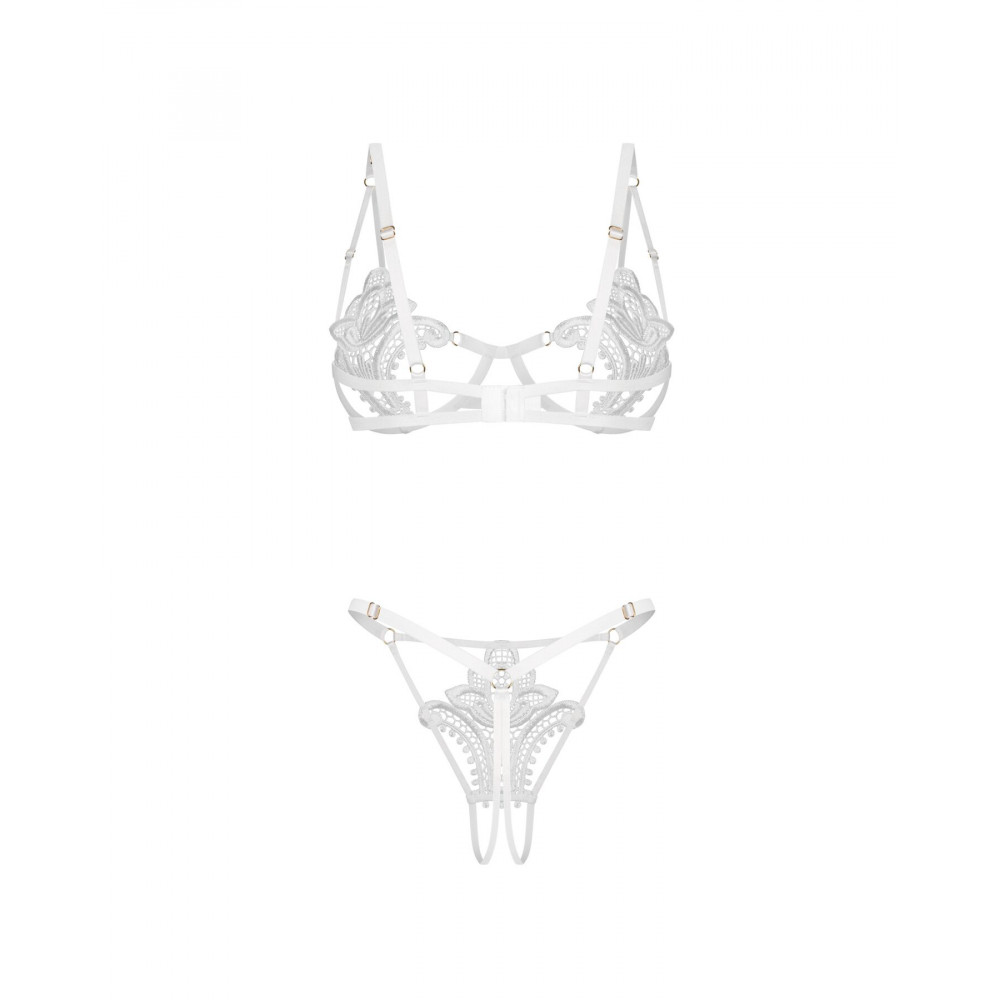Еротичні комплекти - Комплект Obsessive Luise Sublim White 2-pcs crotchless set L/XL 7