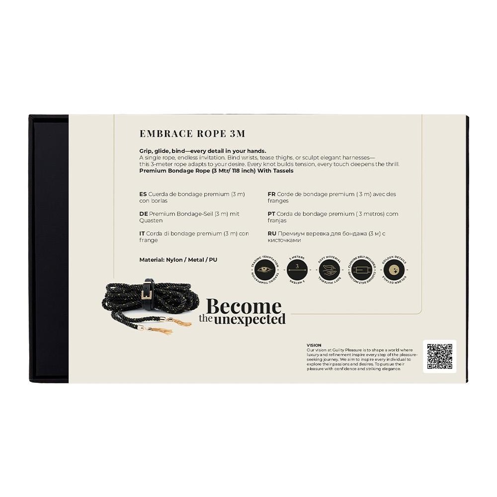 Наручники и ограничения - Веревка для связывания Guilty Pleasure Embrace с золотыми кистями и застежкой-ремнем, 3 м 6