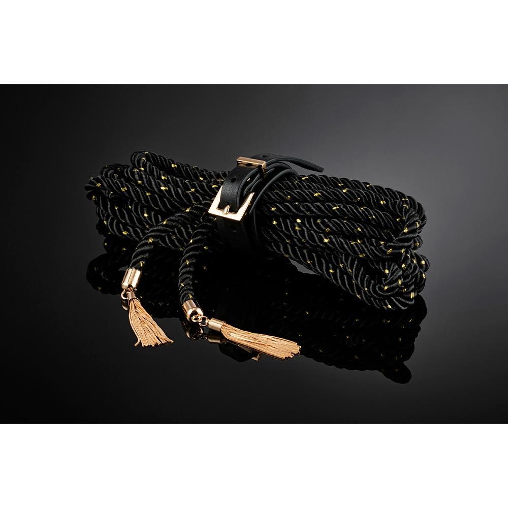 Наручники и ограничения - Веревка для связывания Guilty Pleasure Embrace с золотыми кистями и застежкой-ремнем, 3 м 4