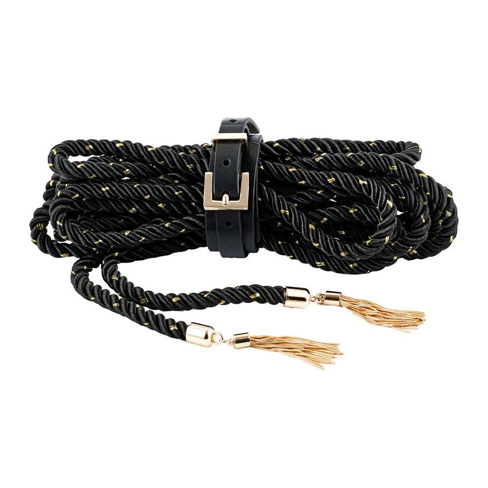 Наручники и ограничения - Веревка для связывания Guilty Pleasure Embrace с золотыми кистями и застежкой-ремнем, 3 м