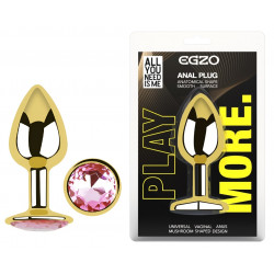Анальная пробка с кристаллом EGZO - Gold Round Plug Pink size S