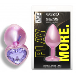 Анальная пробка с кристаллом EGZO - Pink Perl Heart Plug Amethyst, size S