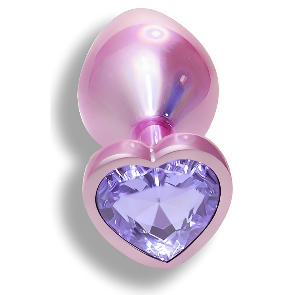 Анальные игрушки без вибрации - Анальная пробка с кристаллом EGZO - Pink Perl Heart Plug Amethyst, size S 5