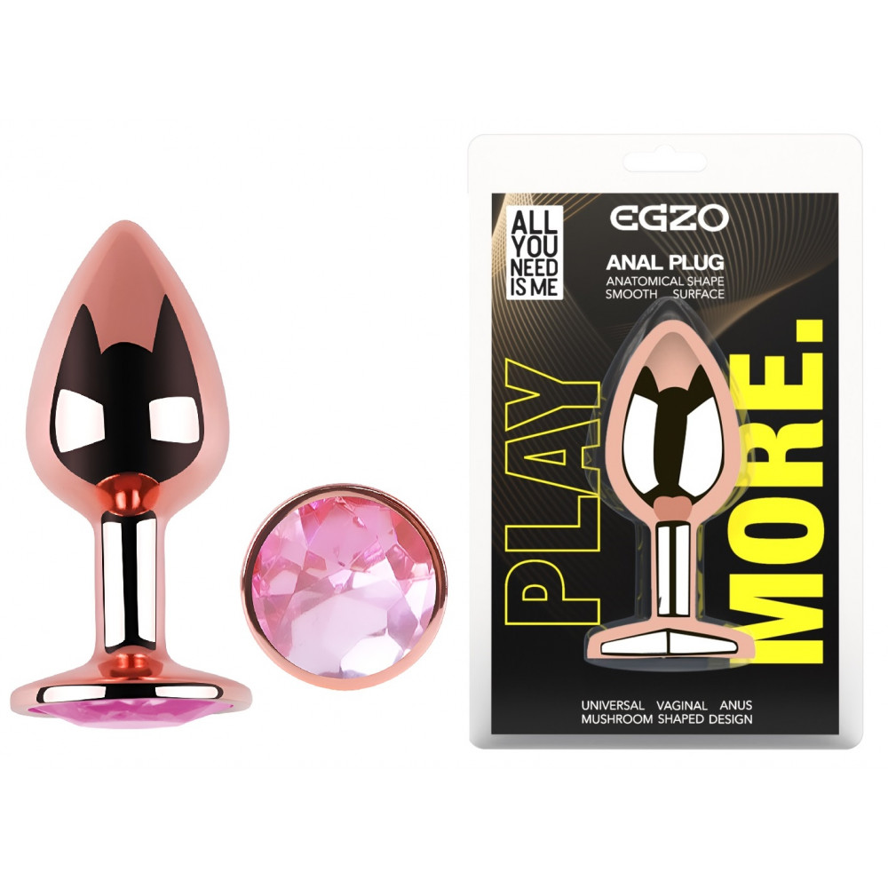  - Анальная пробка с кристаллом EGZO - Rose Gold Round Plug Pink size M