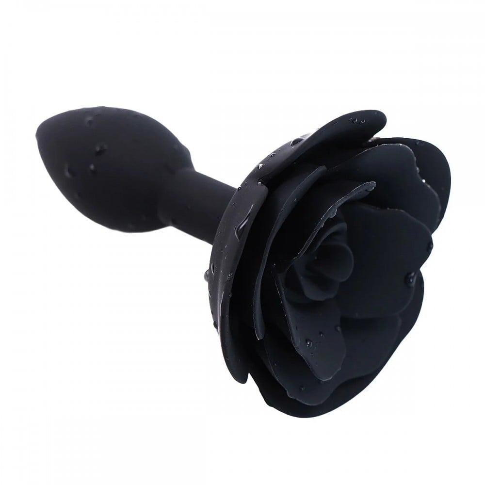 Секс игрушки - Анальная пробка в форме розы, силикон, черная, 7 х 2.7 см