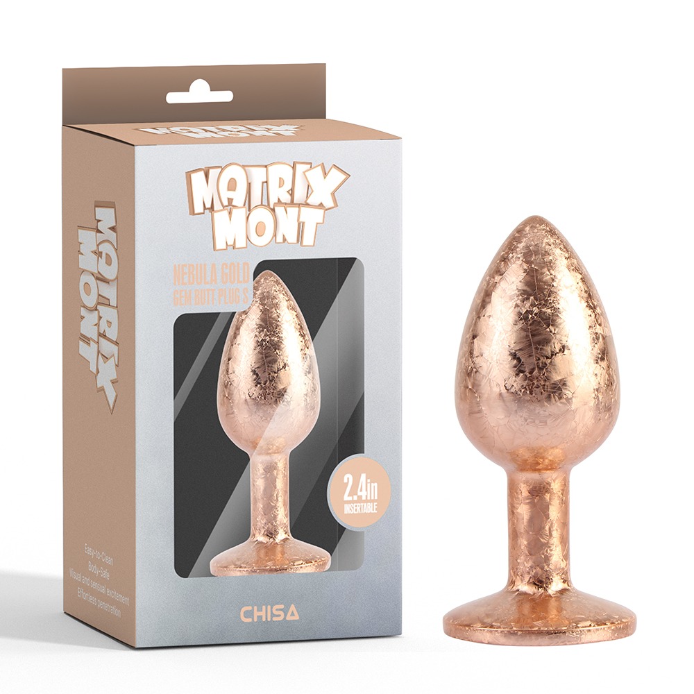 Анальные игрушки без вибрации - Анальная пробка золотая поталь CHISA MATRIX MONT с белым камнем, размер S 7