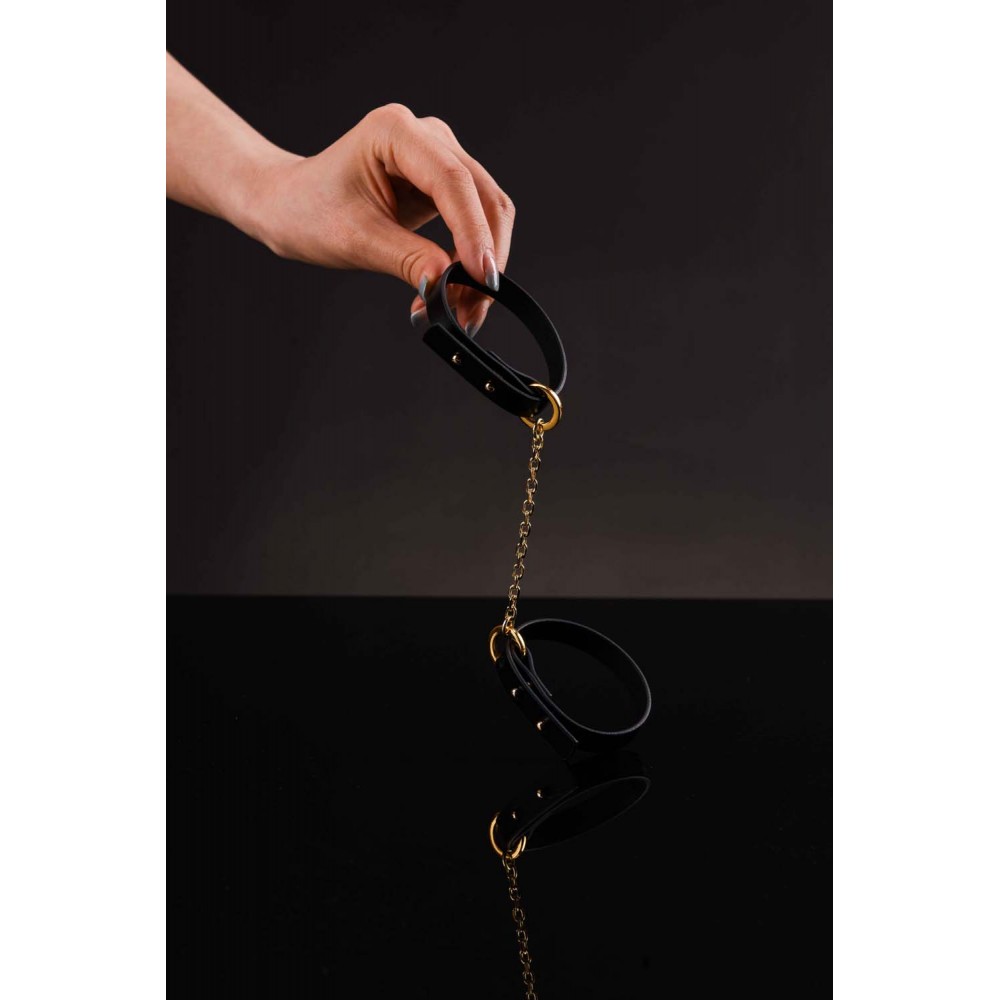 БДСМ игрушки - Браслет-наручники итальянская кожа, черный, UPKO 4