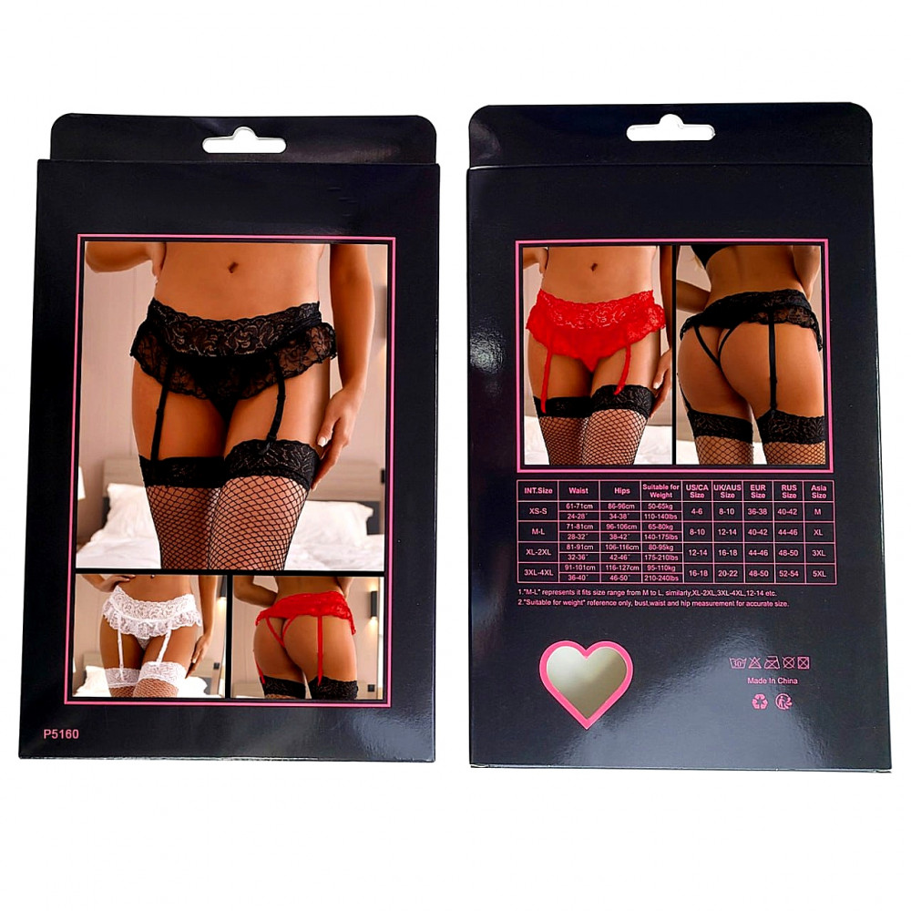 Різне - Комплект мереживний пояс для панчіх StarNight з трусиками з доступом, білий, M-L 3