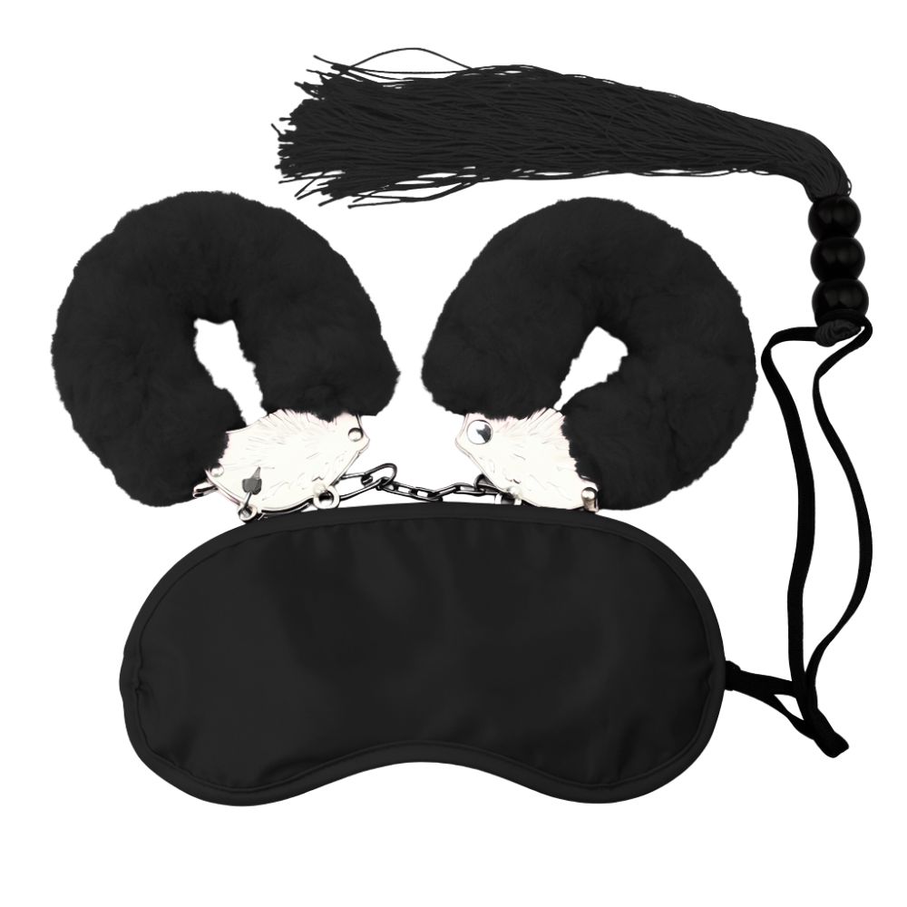 БДСМ игрушки - Набор БДСМ DS Fetish маска, наручники, флогер мини, черный