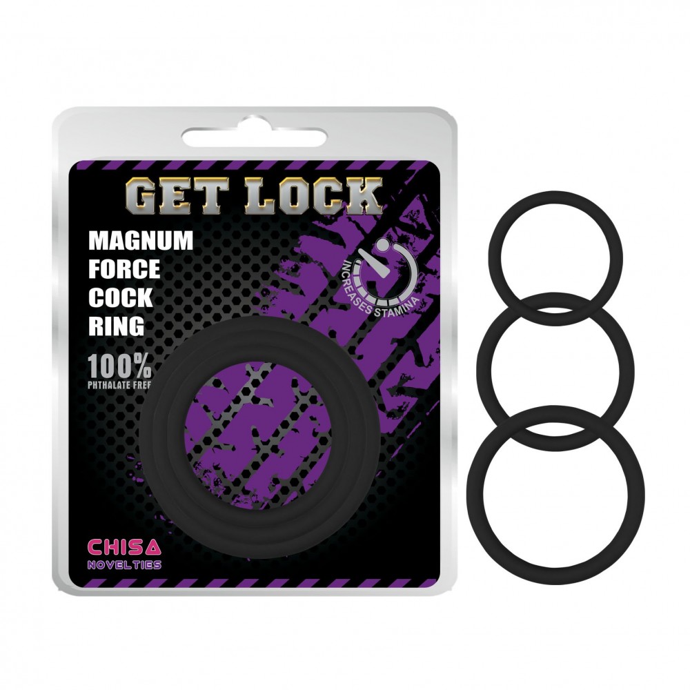 Эрекционное кольцо - CH01776 Набор эрекционных колец черные 3 шт Chisa Get Lock magnum force cock r