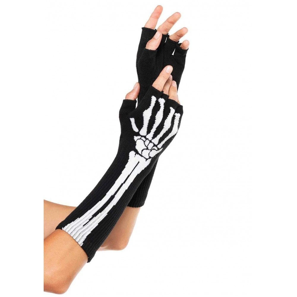  - Перчатки без пальцев Leg Avenue Skeleton Fingerless Gloves, черные, O/S