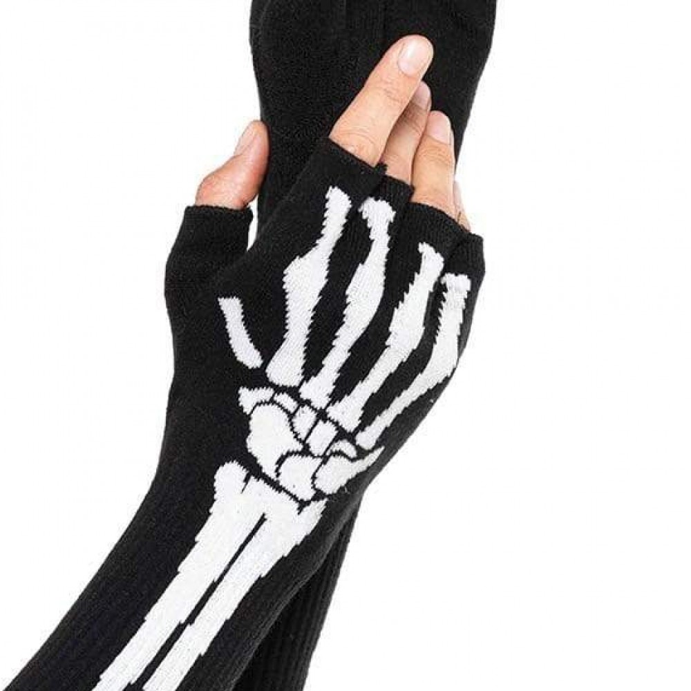  - Перчатки без пальцев Leg Avenue Skeleton Fingerless Gloves, черные, O/S 1