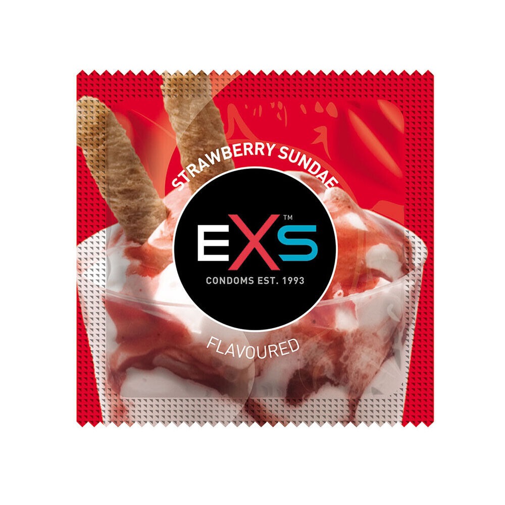 Презервативы - Презерватив EXS со вкусом клубники Flavoured strawberry sundae Веган за 5 шт