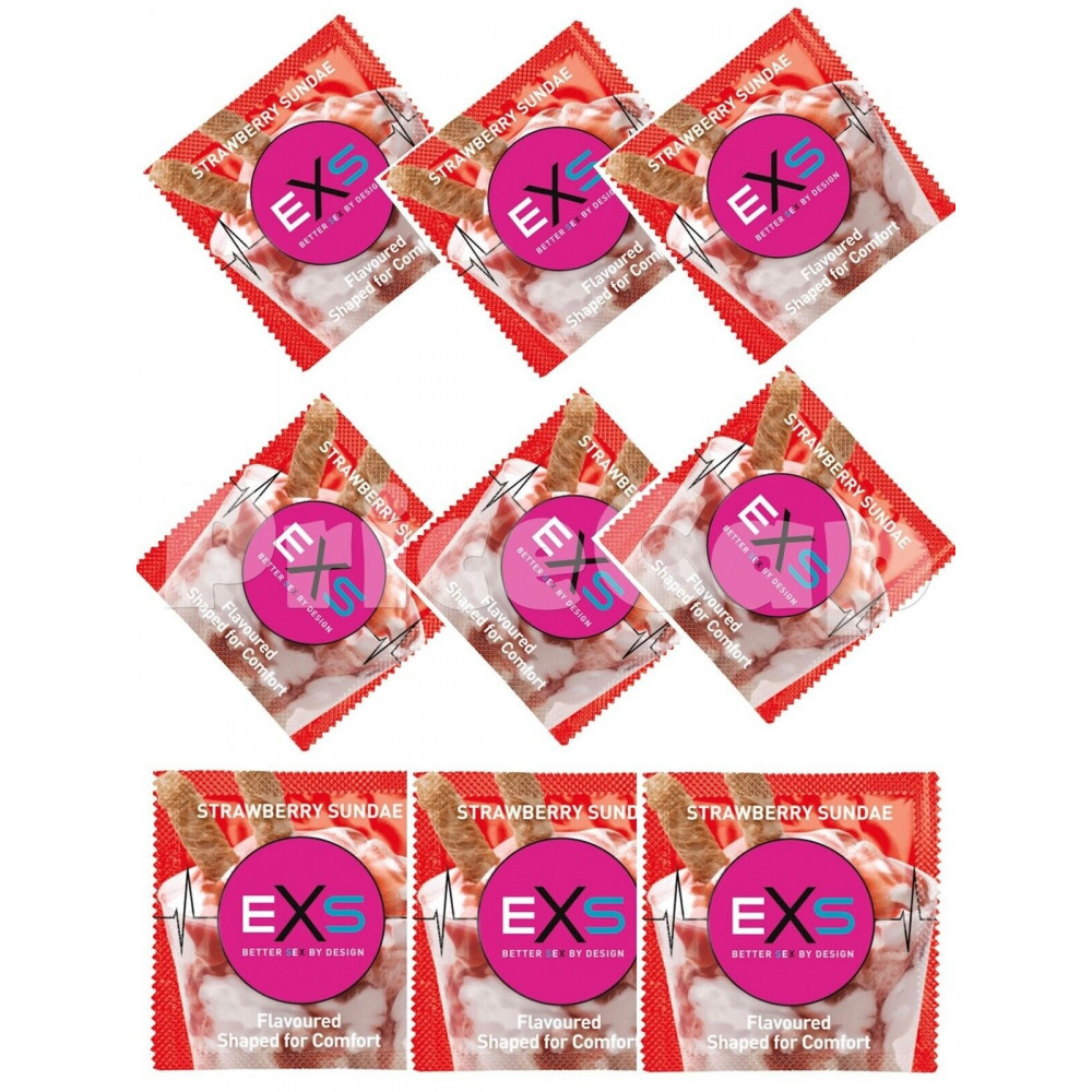 Презервативы - Презерватив EXS со вкусом клубники Flavoured strawberry sundae Веган за 5 шт 1