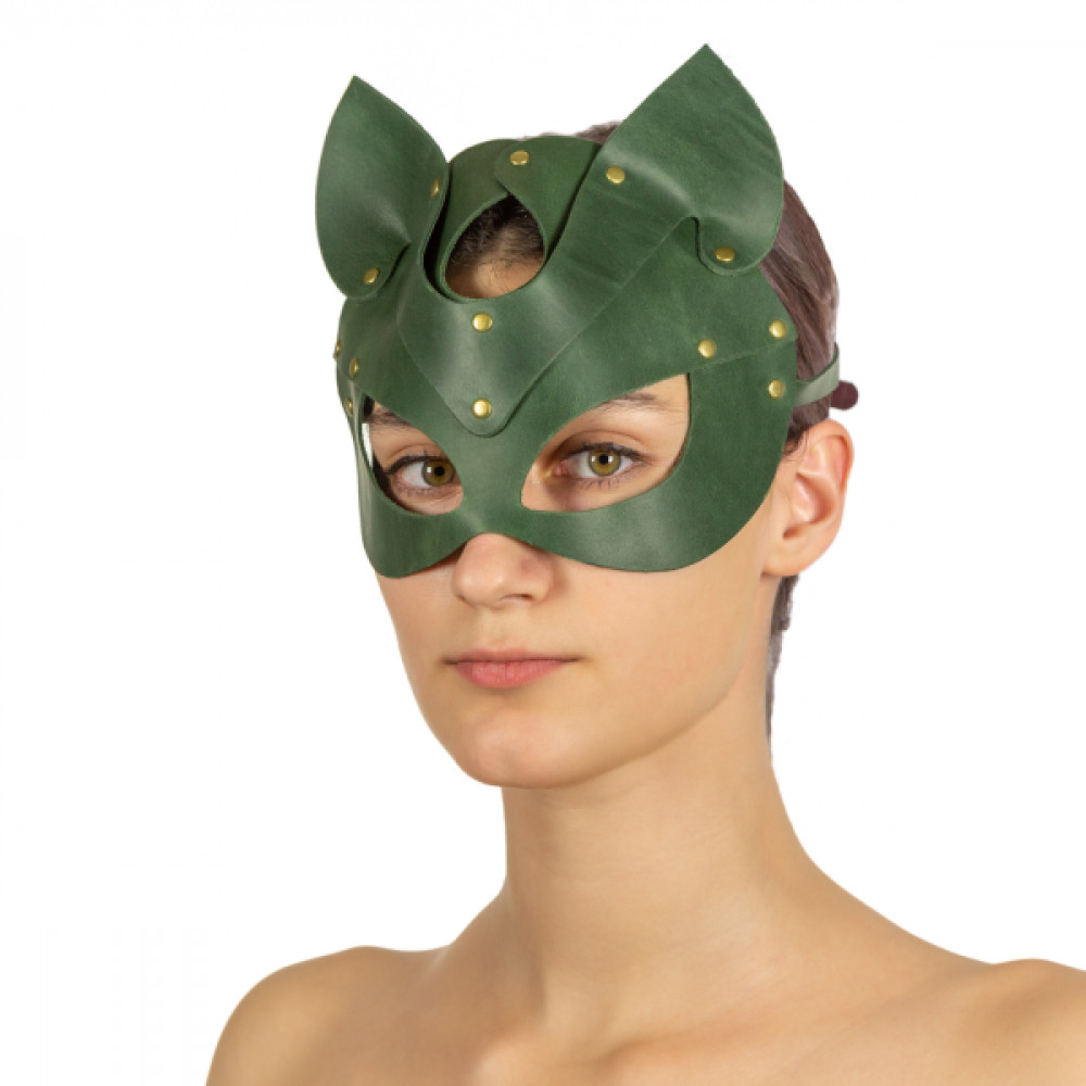 Маски - Премиум маска кошечки LOVECRAFT, натуральная кожа, зеленая, подарочная упаковка 5