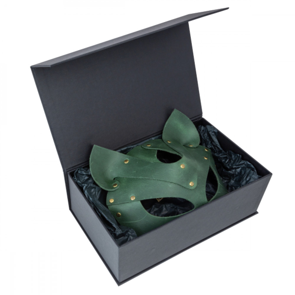 Маски - Премиум маска кошечки LOVECRAFT, натуральная кожа, зеленая, подарочная упаковка 2