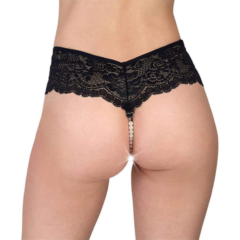 Сексуальные трусики - Сексуальные женские трусики Fabiana с жемчугом, черные, размер XS-M 3