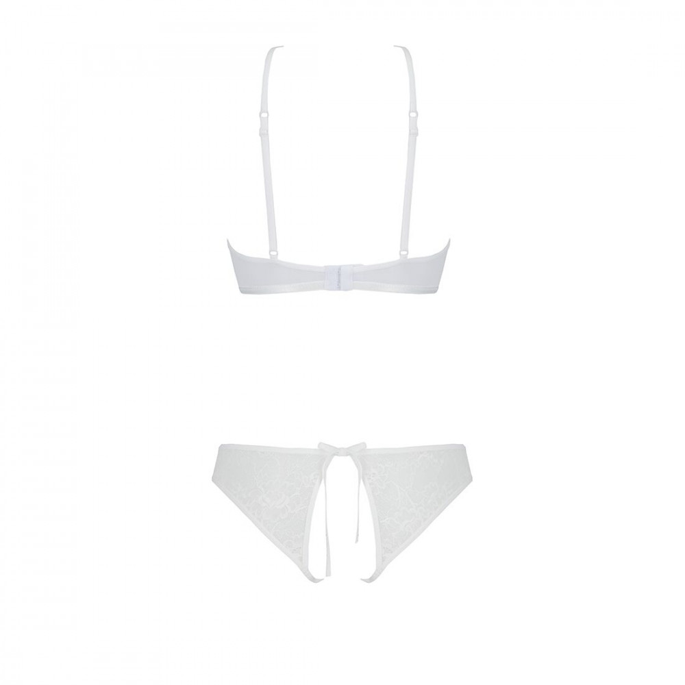 Еротичні комплекти - Комплект із бра, трусиків з ажурним декором та відкритим кроком Passion URSULA SET S/M, white 3