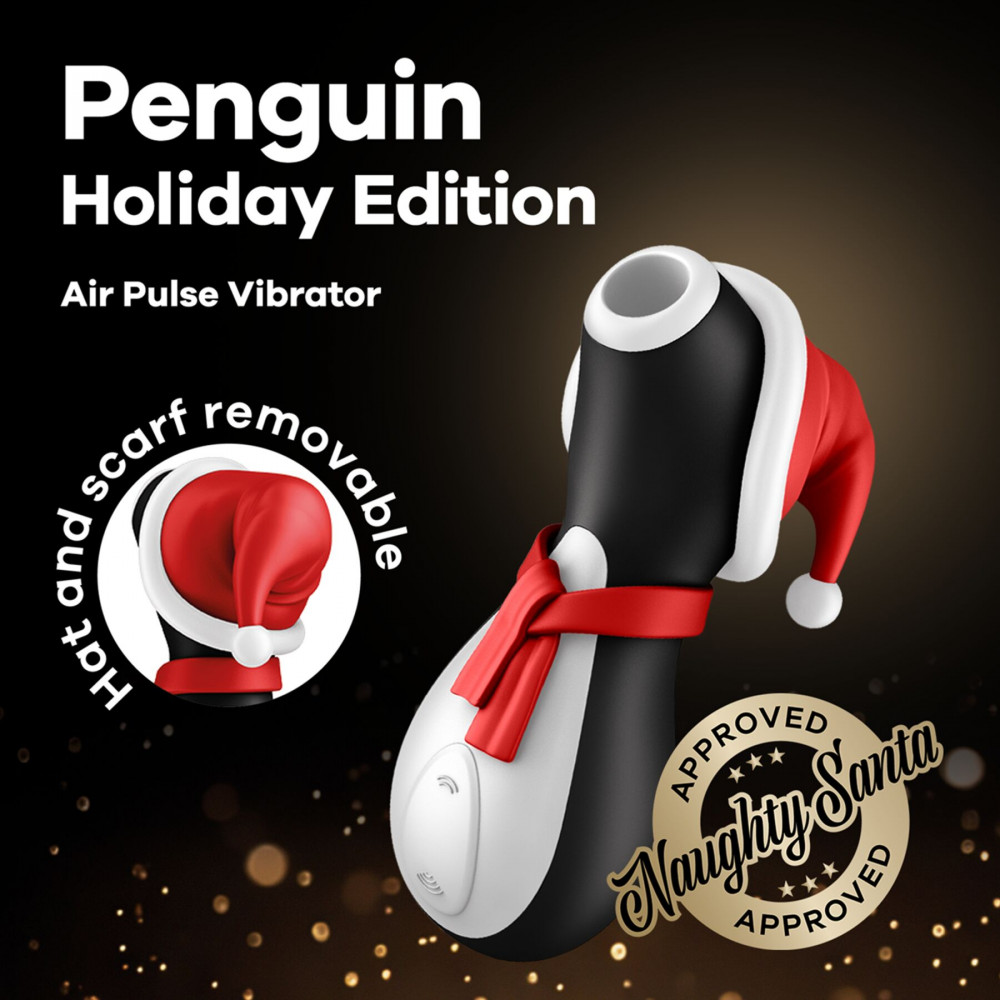 Вибраторы вакуумные - Вакуумный клиторальный стимулятор Satisfyer Penguin Holiday Edition, в шапочке и шарфе 2